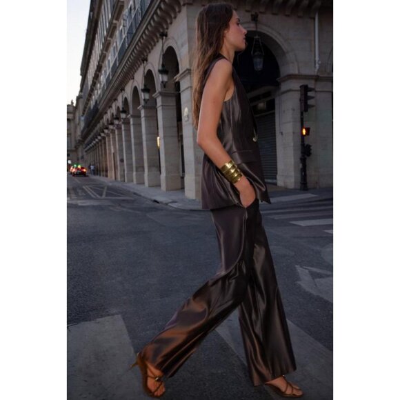 ZARA SATIN STRAIGHT-LEG TROUSERS - Picture 4 of 8